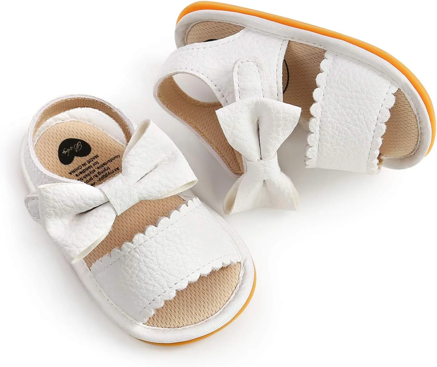 Baby Girls Summer Sole Walking Sandals Soft Shoes Flat Non-Slip Bow Boys Rubber Baby Girls Sandals (White, 13-18m)