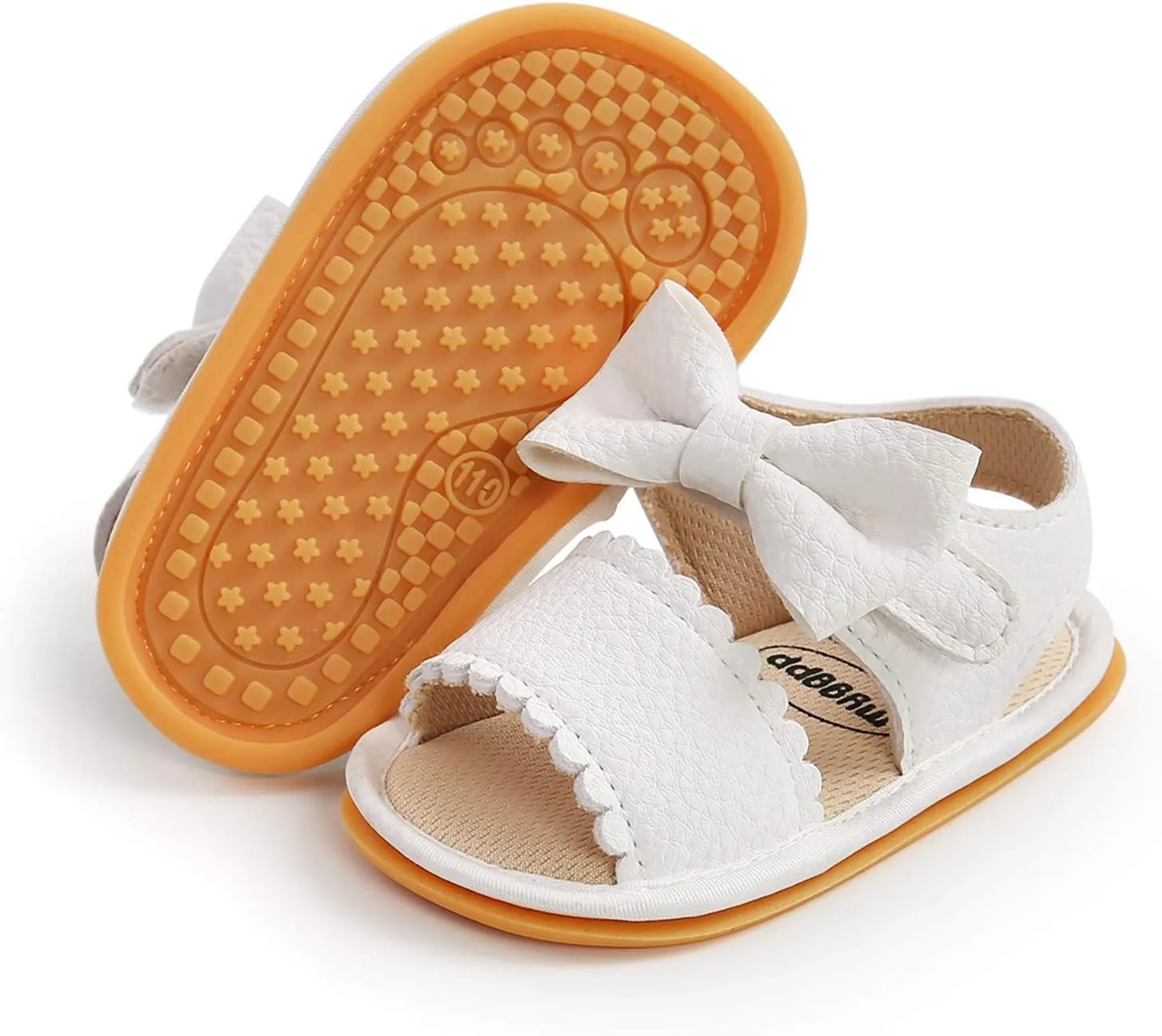 Baby Girls Summer Sole Walking Sandals Soft Shoes Flat Non-Slip Bow Boys Rubber Baby Girls Sandals (White, 13-18m)