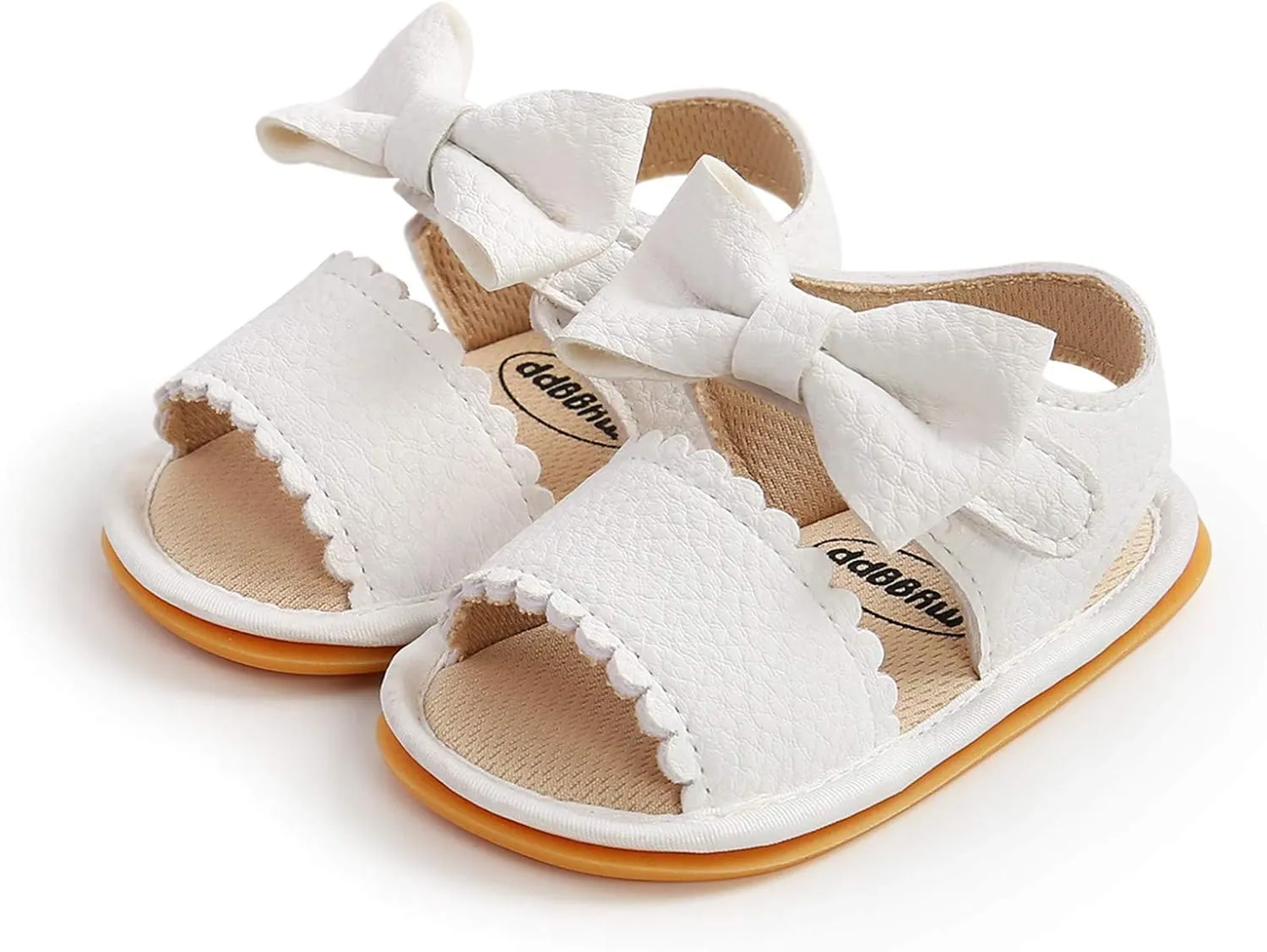 Baby Girls Summer Sole Walking Sandals Soft Shoes Flat Non-Slip Bow Boys Rubber Baby Girls Sandals (White, 13-18m)