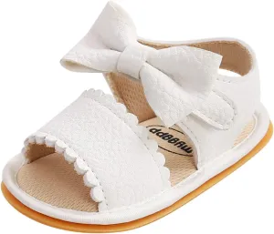 Baby Girls Summer Sole Walking Sandals Soft Shoes Flat Non-Slip Bow Boys Rubber Baby Girls Sandals (White, 13-18m)