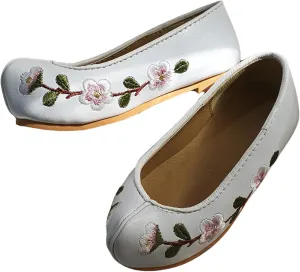 Baby Girls Traditional Korean Hanbok Shoes, 130mm, White Floral Embroidery, Korean Traditional Doljanchi