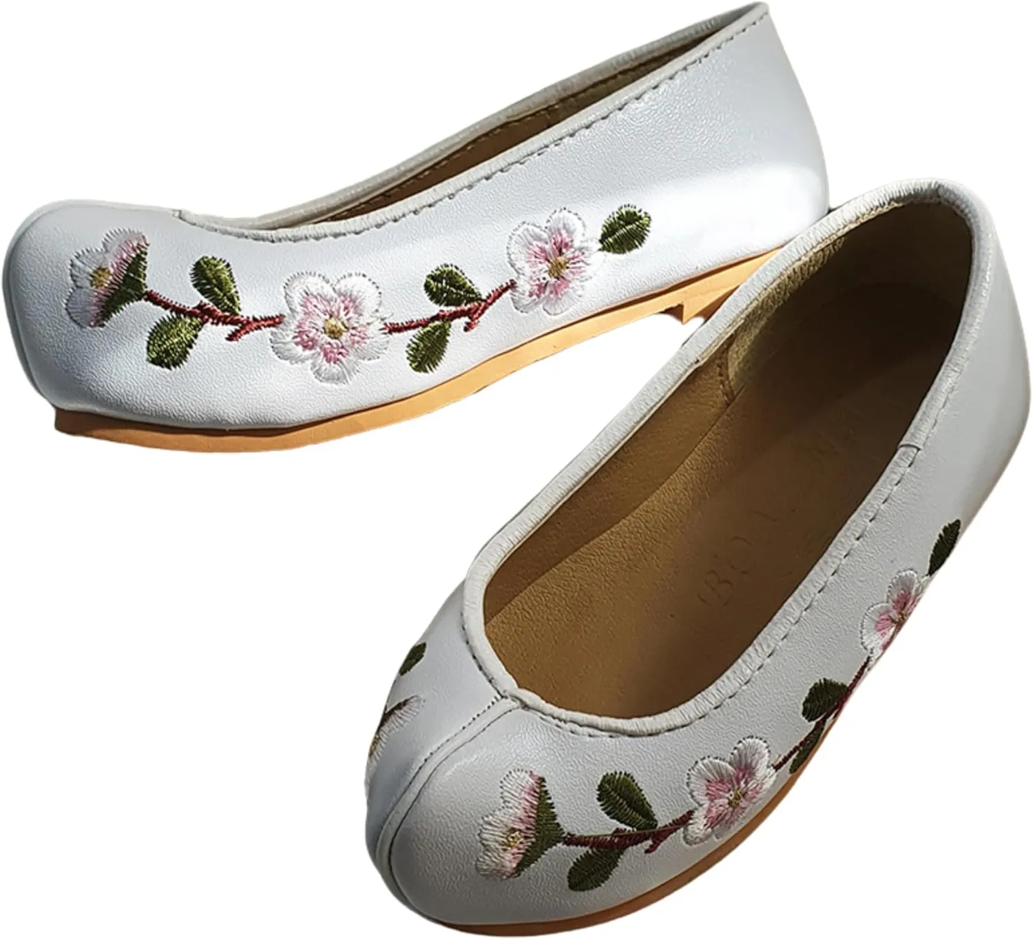 Baby Girls Traditional Korean Hanbok Shoes, 130mm, White Floral Embroidery, Korean Traditional Doljanchi