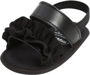 Baby Infant Shoes Boy Girl Sandals First Walkers Crib Shoes Lightweight Soft Sole Flat Shoes Summer (Black, 4 Toddler)
