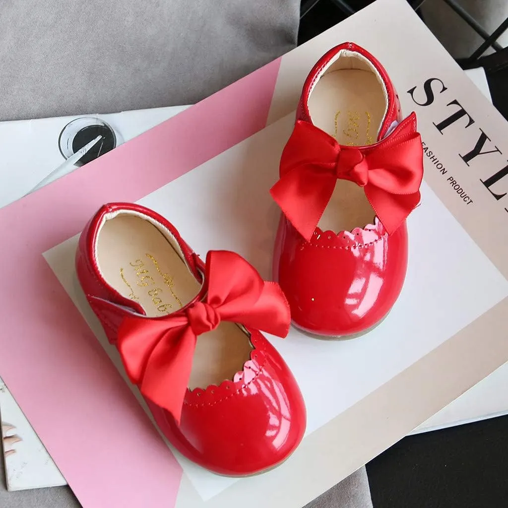 Baby Shoes Toddler Premium Bowknot Mary Jane Burnish PU Leather Shoes Girls Wedding Princess Baptism Crib Shoes