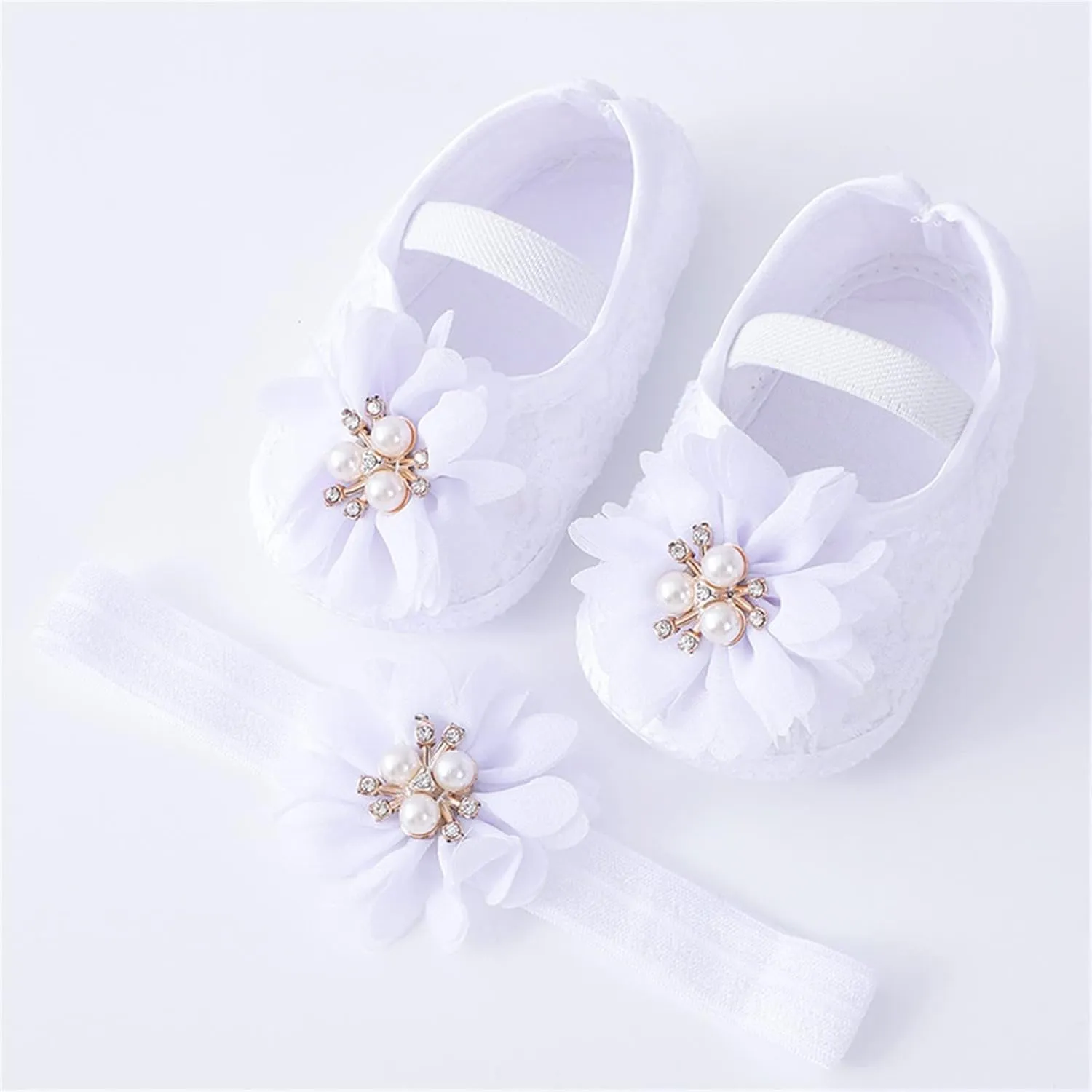 Baby Shoes with Hair Band Fashion Soft Soled Toddler Shoes Versatile Dress Flower Princess Shoes Little Girls Shoes