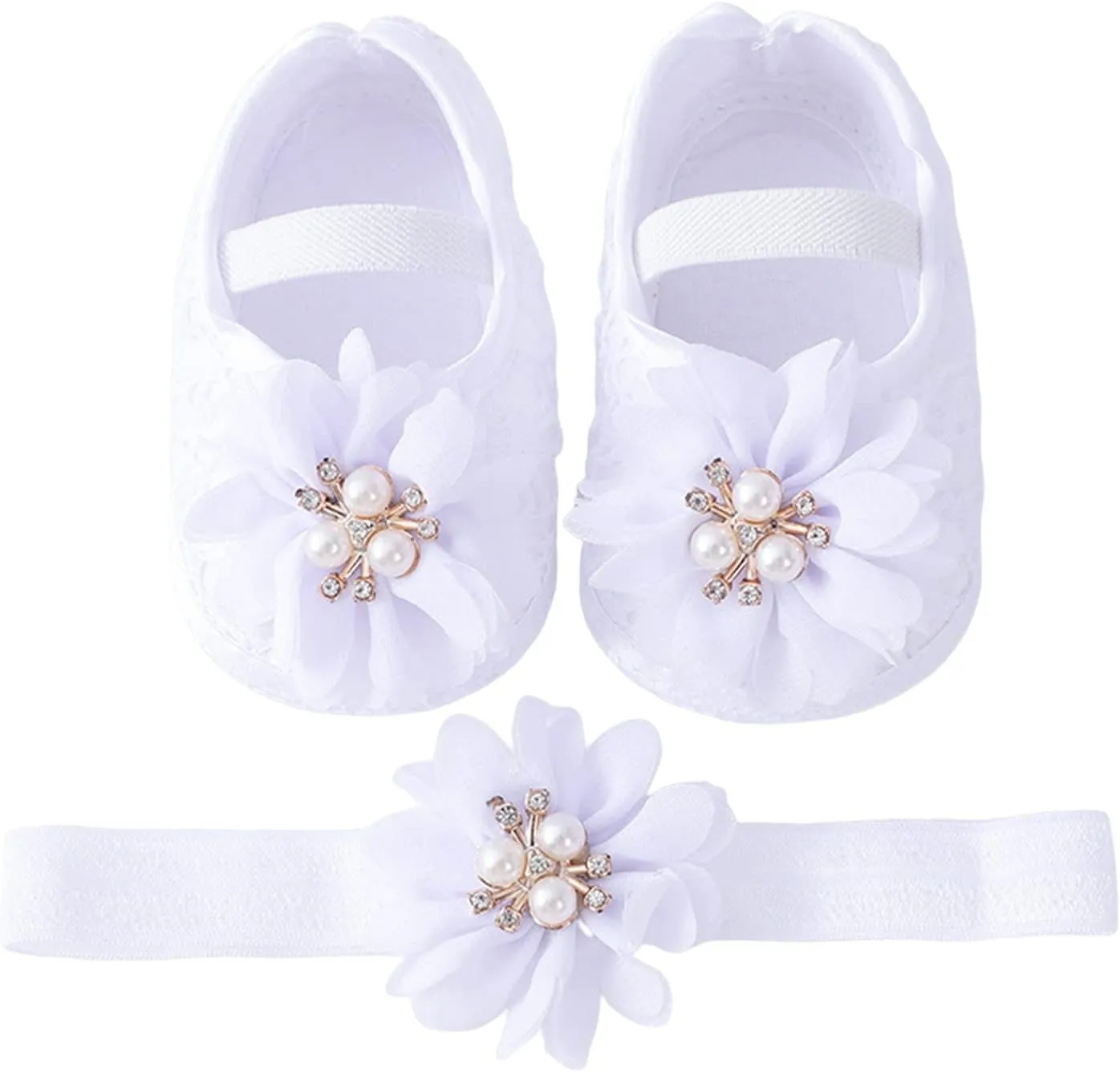 Baby Shoes with Hair Band Fashion Soft Soled Toddler Shoes Versatile Dress Flower Princess Shoes Soft Soles Shoes