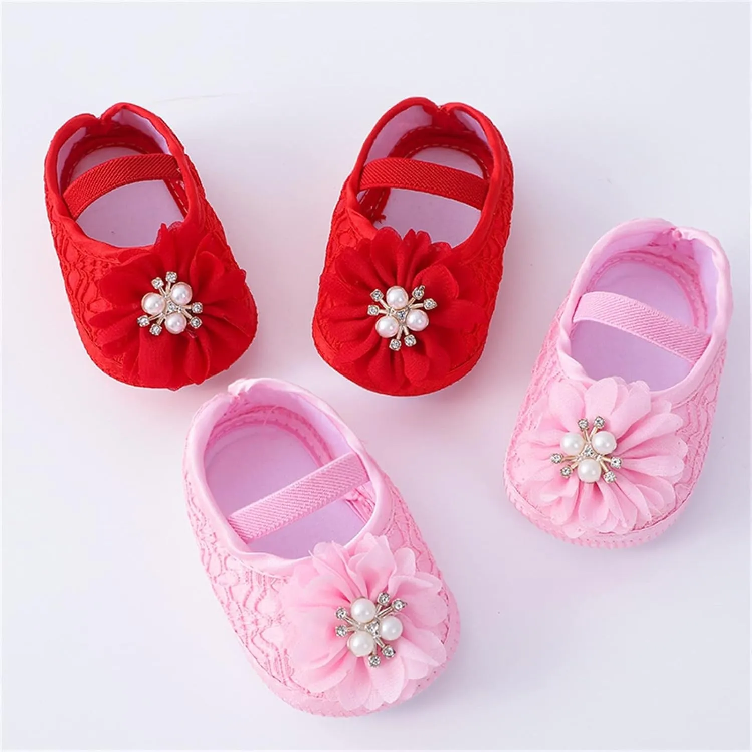 Baby Shoes with Hair Band Fashion Soft Soled Toddler Shoes Versatile Dress Flower Princess Shoes Soft Soles Shoes