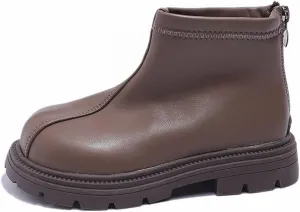 Baby Soft Sole Boots Black Platform Booties For Toddler Girls Front Zipper Cheer Shoes Outdoor Warm (Brown, 3 Big Kids)
