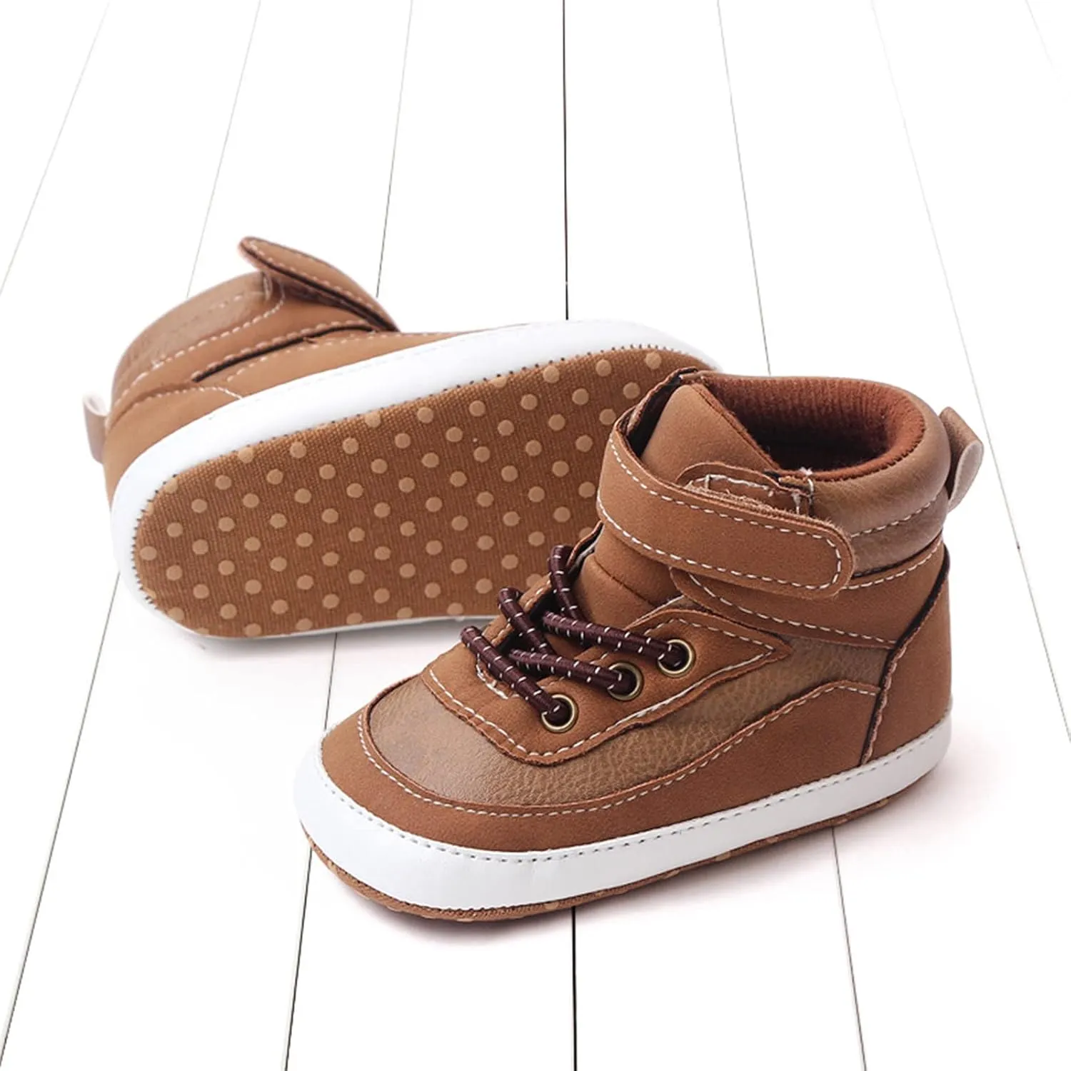 Baby Toddler Boys Girls High Tops Ankle Sneakers Soft Anti-Slip Sole PU Leather Infant Prewalker First Walking Shoes