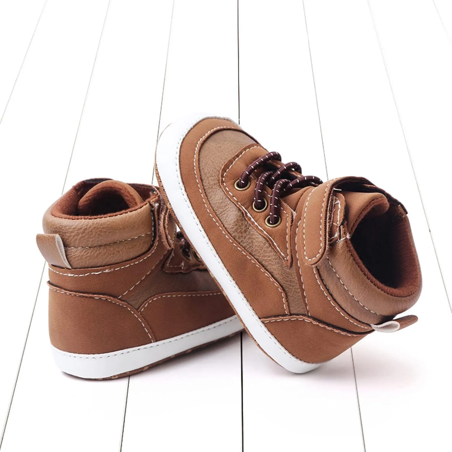 Baby Toddler Boys Girls High Tops Ankle Sneakers Soft Anti-Slip Sole PU Leather Infant Prewalker First Walking Shoes