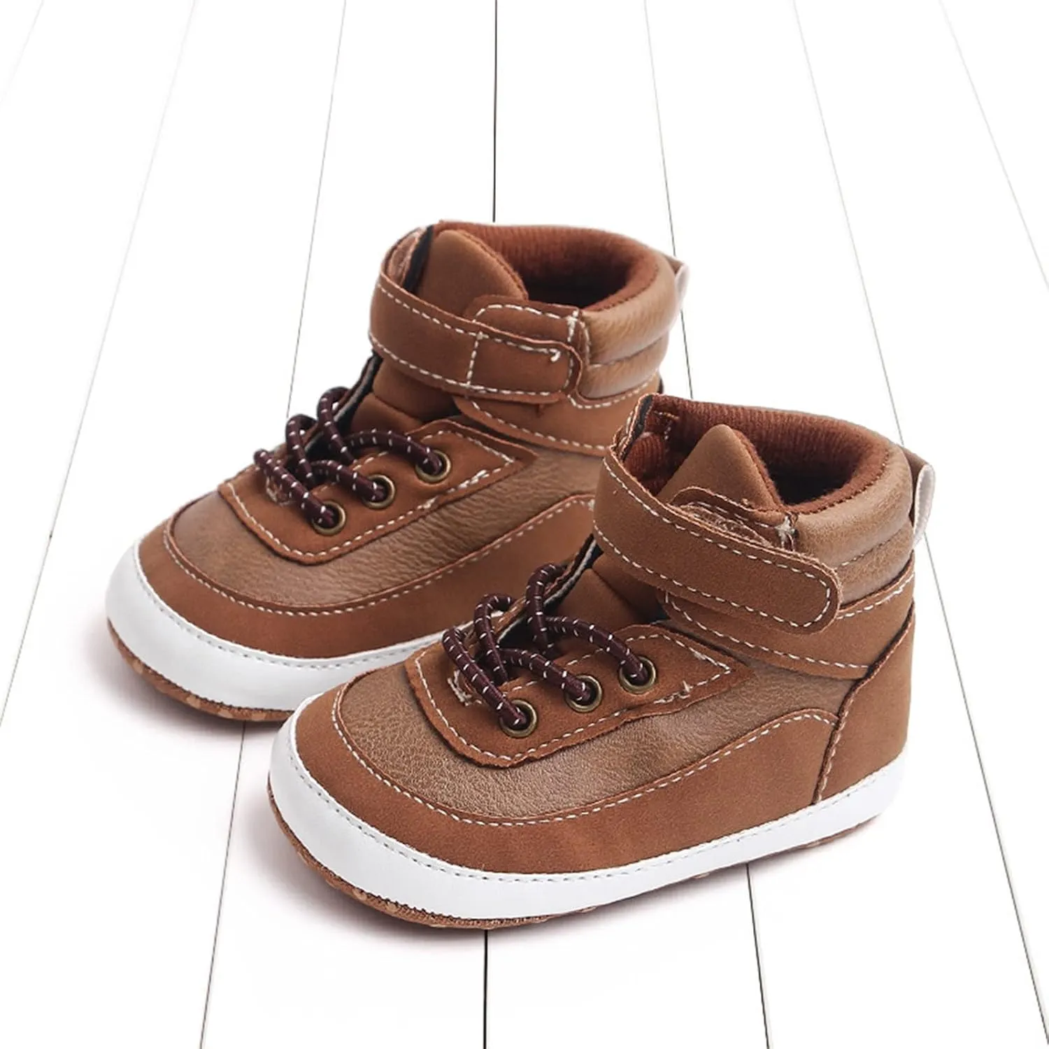 Baby Toddler Boys Girls High Tops Ankle Sneakers Soft Anti-Slip Sole PU Leather Infant Prewalker First Walking Shoes