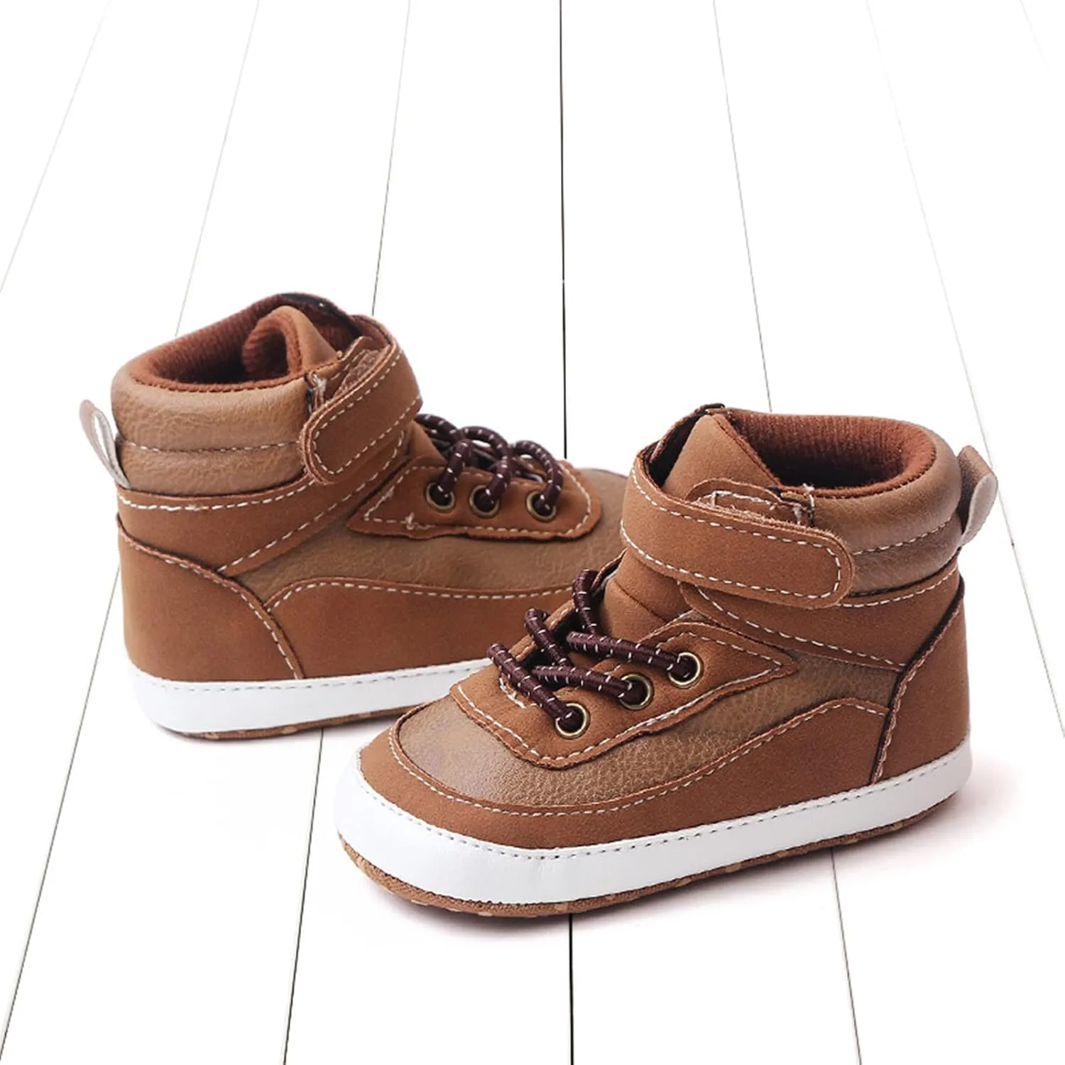 Baby Toddler Boys Girls High Tops Ankle Sneakers Soft Anti-Slip Sole PU Leather Infant Prewalker First Walking Shoes