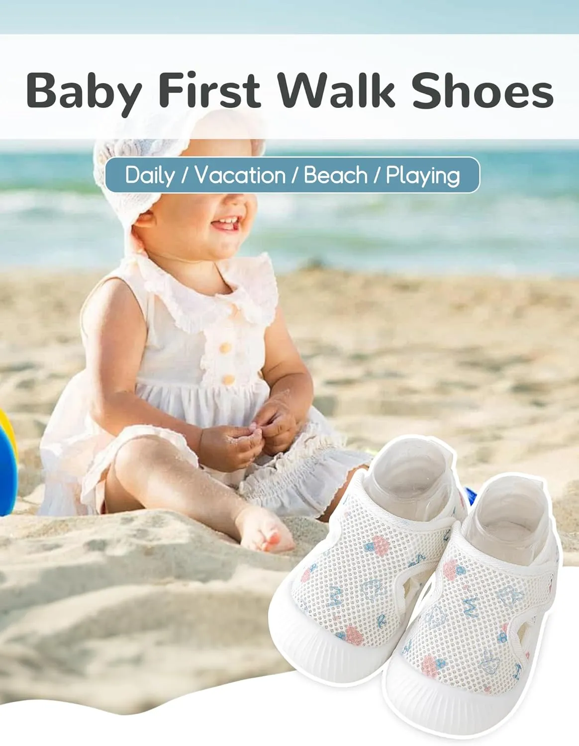 Baby Toddler First Walking Shoes Slip On Soft Sneakers Breathable Mesh Sandals Wide Toe Summer Shoes 6-36 Months