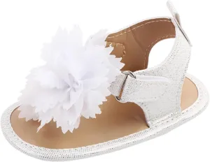 Baby Toddler Sandals Infant Girls Boys Shoes Flowers First Walkers Crib Shoes Anti-Slip Soft Sole (White, 3.5 Toddler)