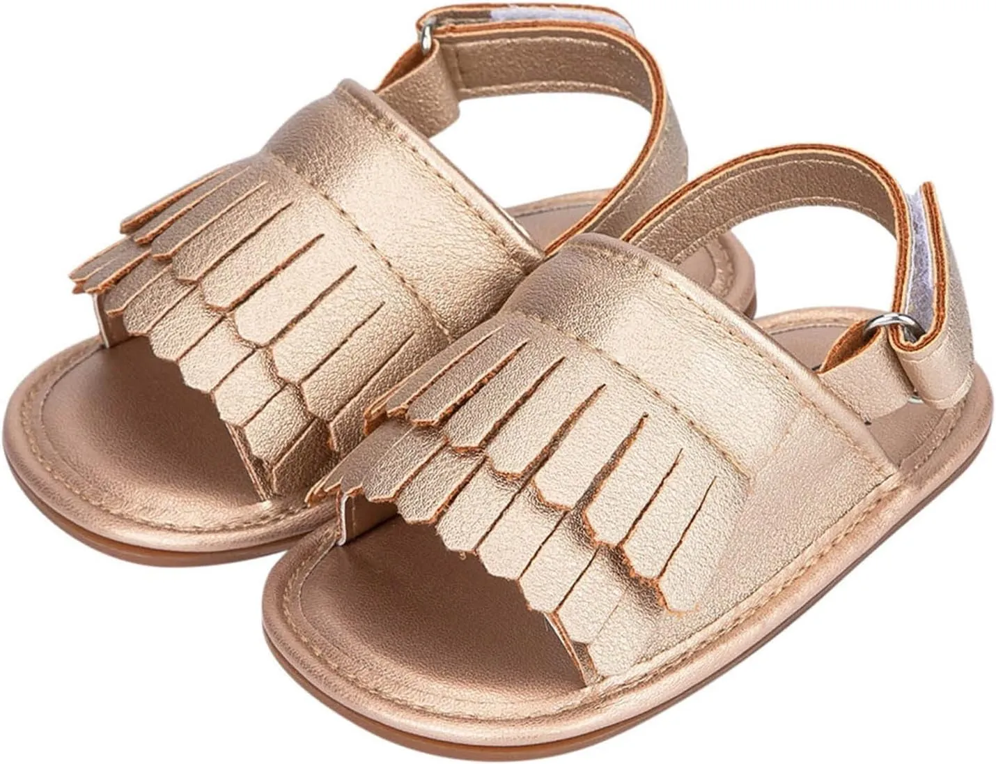 Baby Toddler Sandals Infant Girls Boys Shoes Newborn First Walkers Crib Shoes Non-Slip Soft Sole Flat (Gold, 6 Infant)