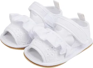 Baby Toddler Sandals Infant Girls Shoes Outdoor First Walkers Anti-Slip Soft Sole Flat Shoes Crib (White, 11 Infant)