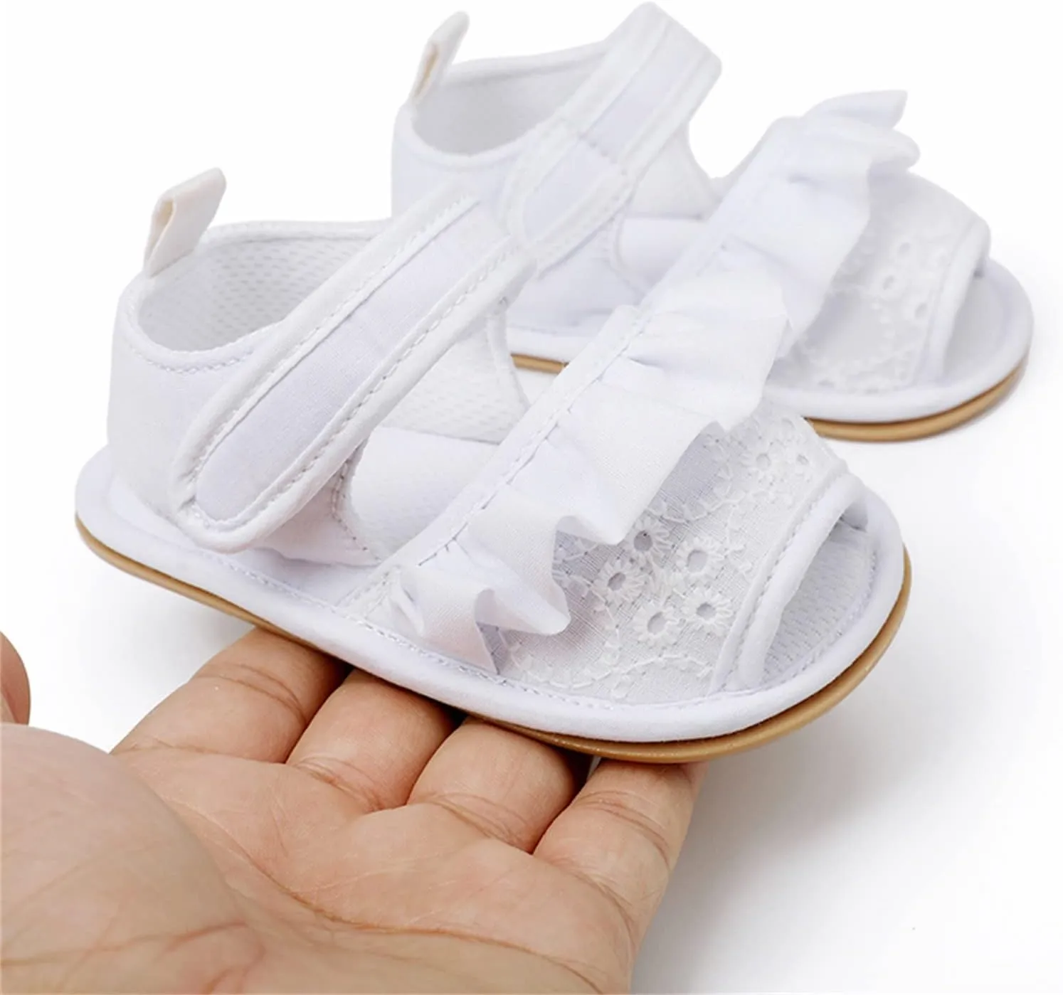 Baby Toddler Sandals Infant Girls Shoes Outdoor First Walkers Anti-Slip Soft Sole Flat Shoes Crib (White, 11 Infant)