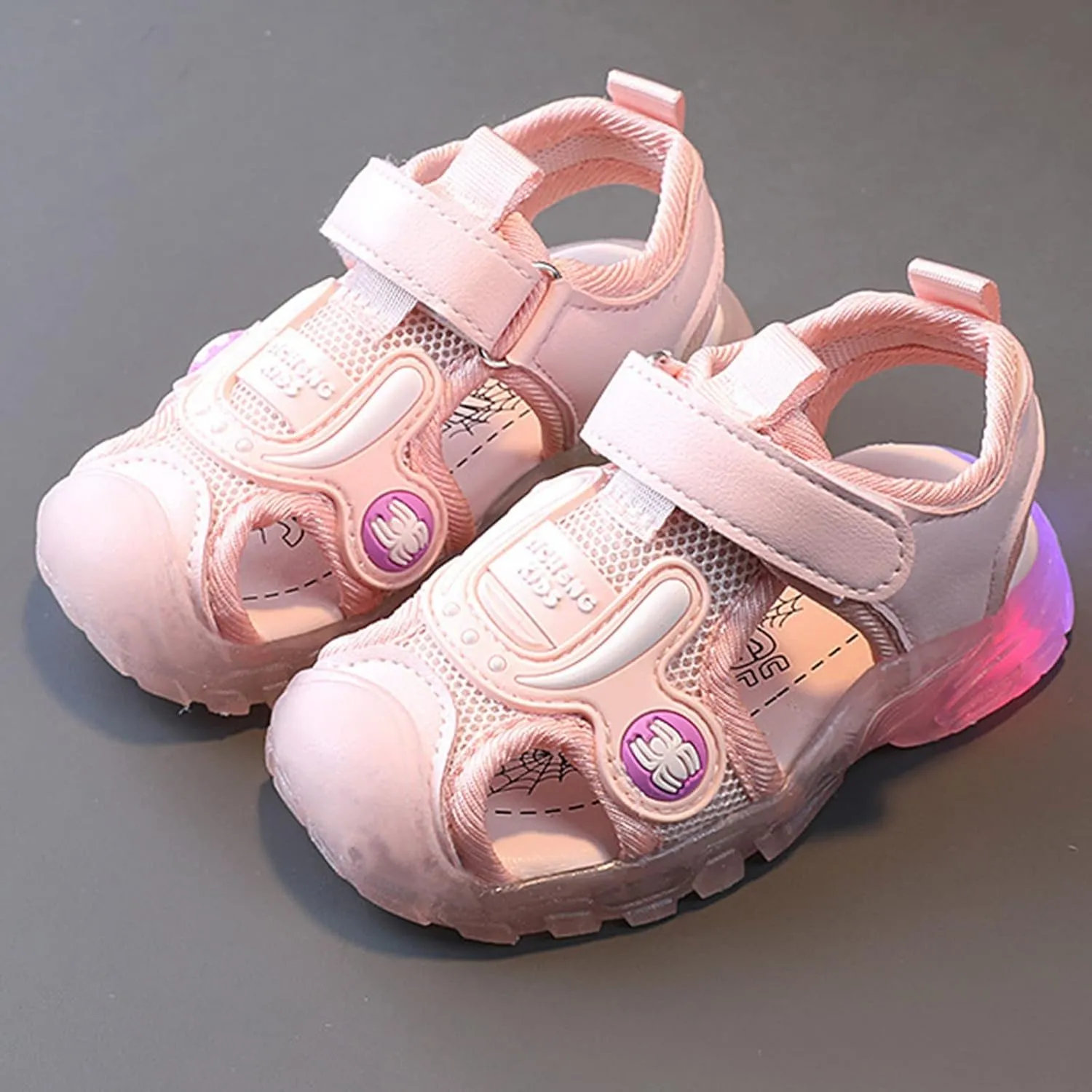 Baby Toddler Summer Sandals Boys Girls Closed Toe Outdoor Sneakers Light Up LED Non Slip Soft Sole Moccasins Girl