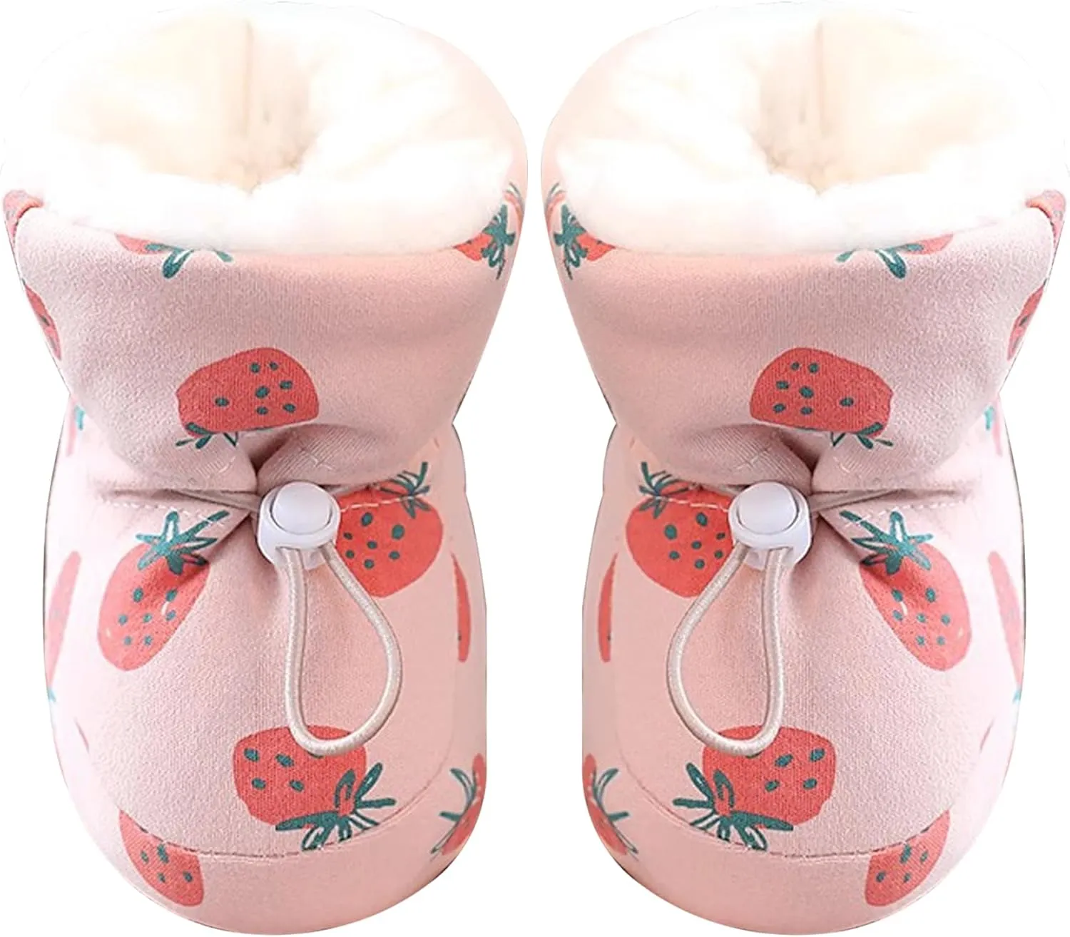 Baby Winter Boots Warm Baby Girl Boots with Drawstring Soft Sole Skin-friendly Baby Winter Shoes Cute Strawberry First Walking Shoes for 3-6 Months Girls Boys S Baby Girl Boots