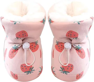 Baby Winter Boots Warm Baby Girl Boots with Drawstring Soft Sole Skin-friendly Baby Winter Shoes Cute Strawberry First Walking Shoes for 3-6 Months Girls Boys S Baby Girl Boots
