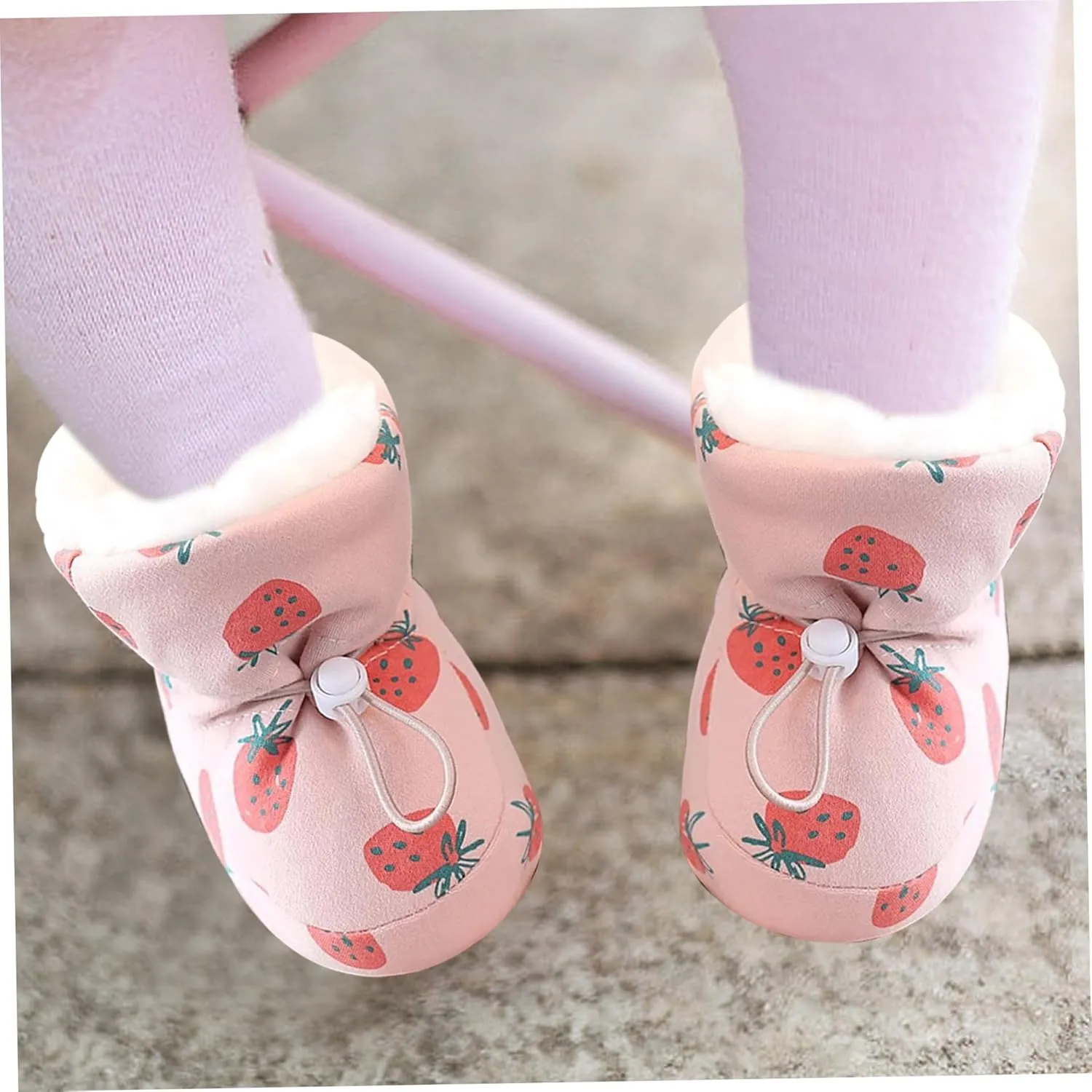 Baby Winter Boots Warm Baby Girl Boots with Drawstring Soft Sole Skin-friendly Baby Winter Shoes Cute Strawberry First Walking Shoes for 3-6 Months Girls Boys S Baby Girl Boots