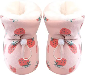 Baby Winter Boots Warm Baby Girl Boots with Drawstring Soft Sole Skin-Friendly Baby Winter Shoes Cute Strawberry First Walking Shoes for 3-6 Months Girls Boys S Baby Warm Boots