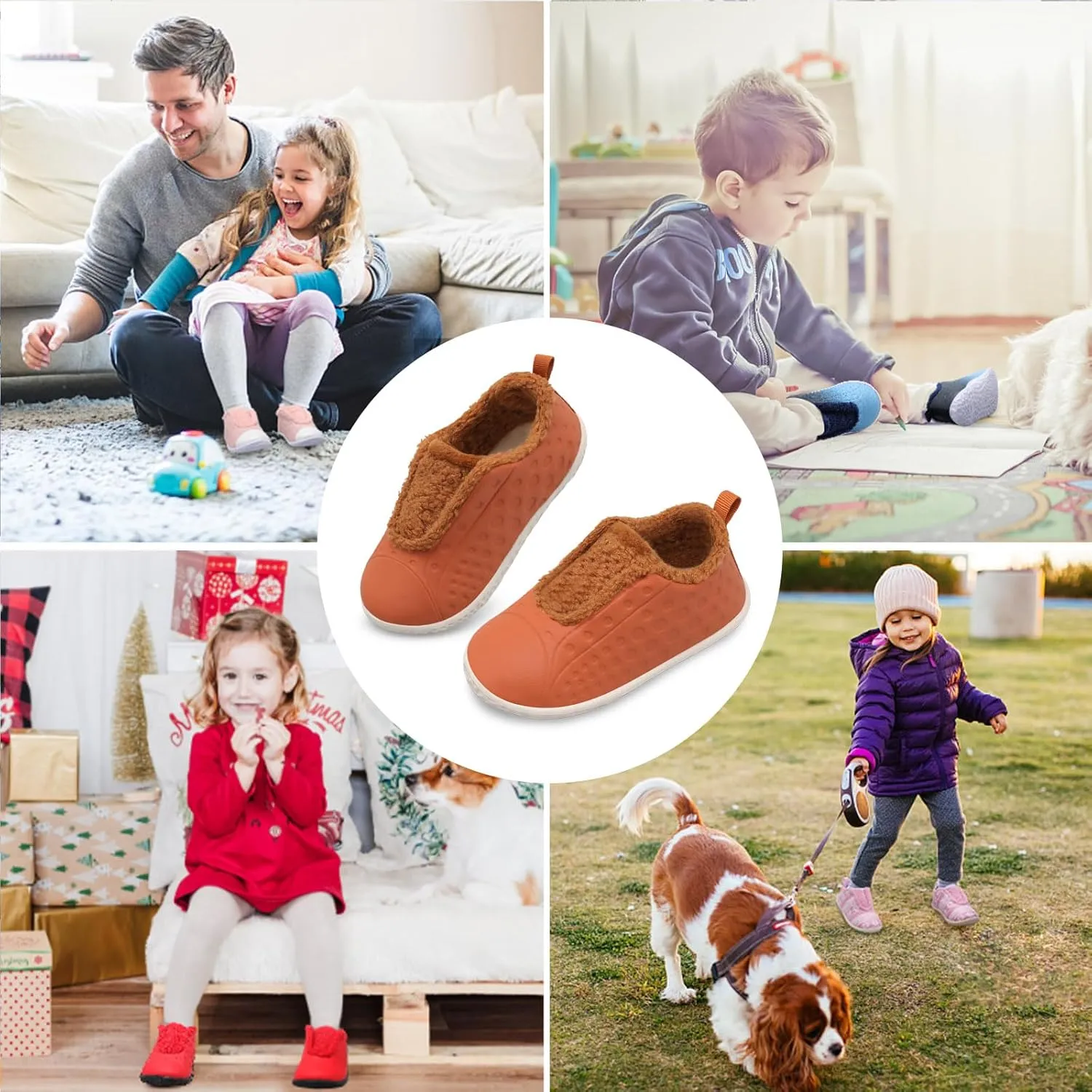 BARERUN Toddler Slippers Boys Girls Warm Skin-friendly House Slippers Soft-Lightweight Around House Shoes for Kids Indoor/Outdoor