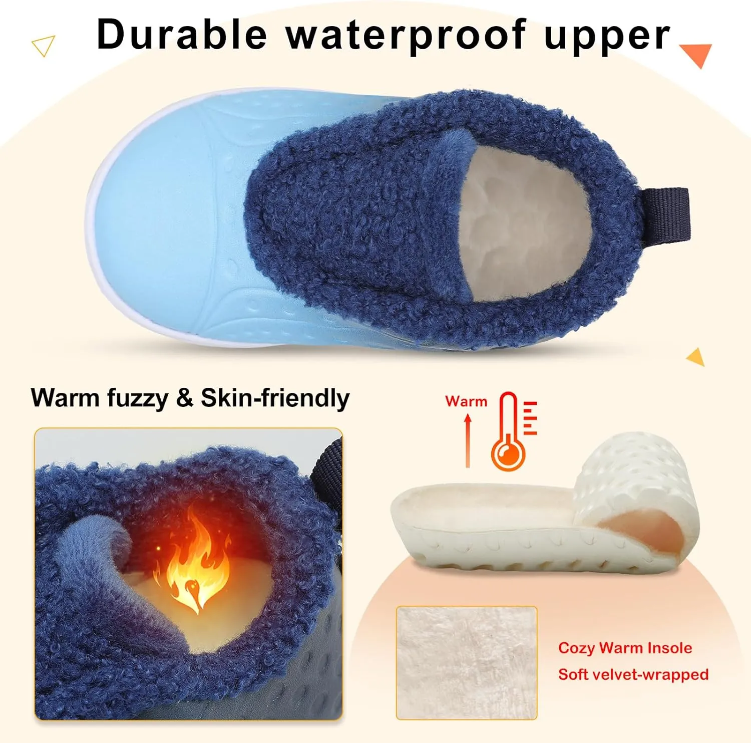 BARERUN Toddler Slippers Boys Girls Warm Skin-friendly House Slippers Soft-Lightweight Around House Shoes for Kids Indoor/Outdoor