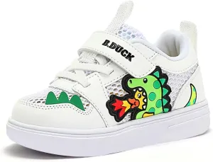 B.Duck Toddler Shoes Cartoon Dinosaur Sneakers Boys Girls Casual Tennis Walking Shoes Lightweight White