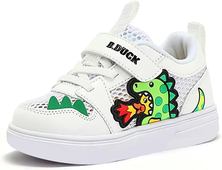 B.Duck Toddler Shoes Cartoon Dinosaur Sneakers Boys Girls Casual Tennis Walking Shoes Lightweight White