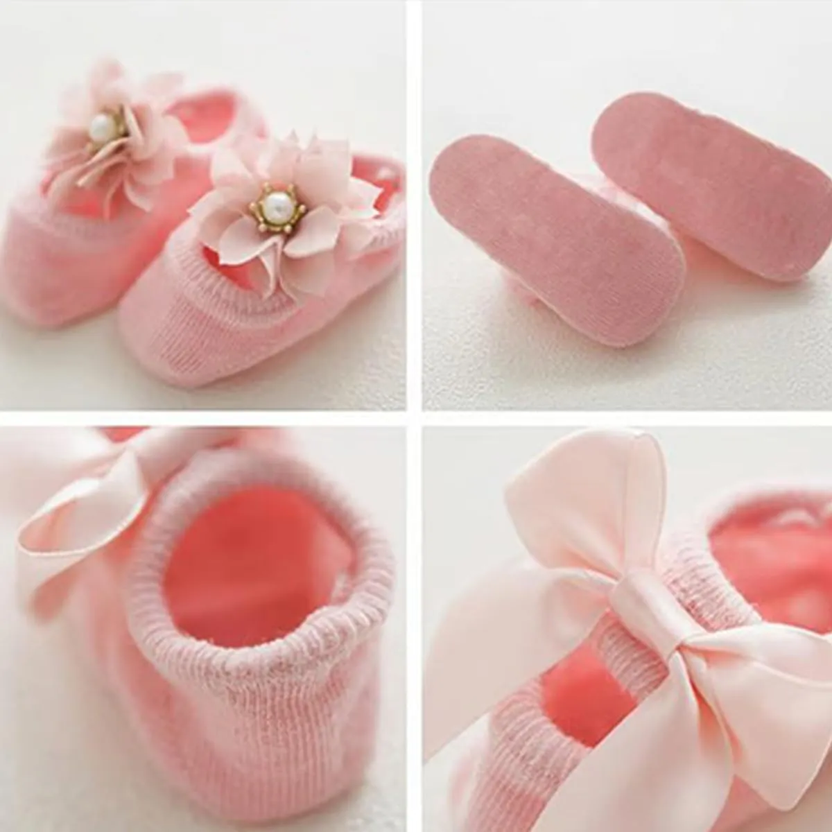 Beyonddraw Baby Ballet Socks,3pair Non-skid Socks Shoes for Baby Girls,Newborn Cotton Toddler Lace Bowknot Flower Walker Sock