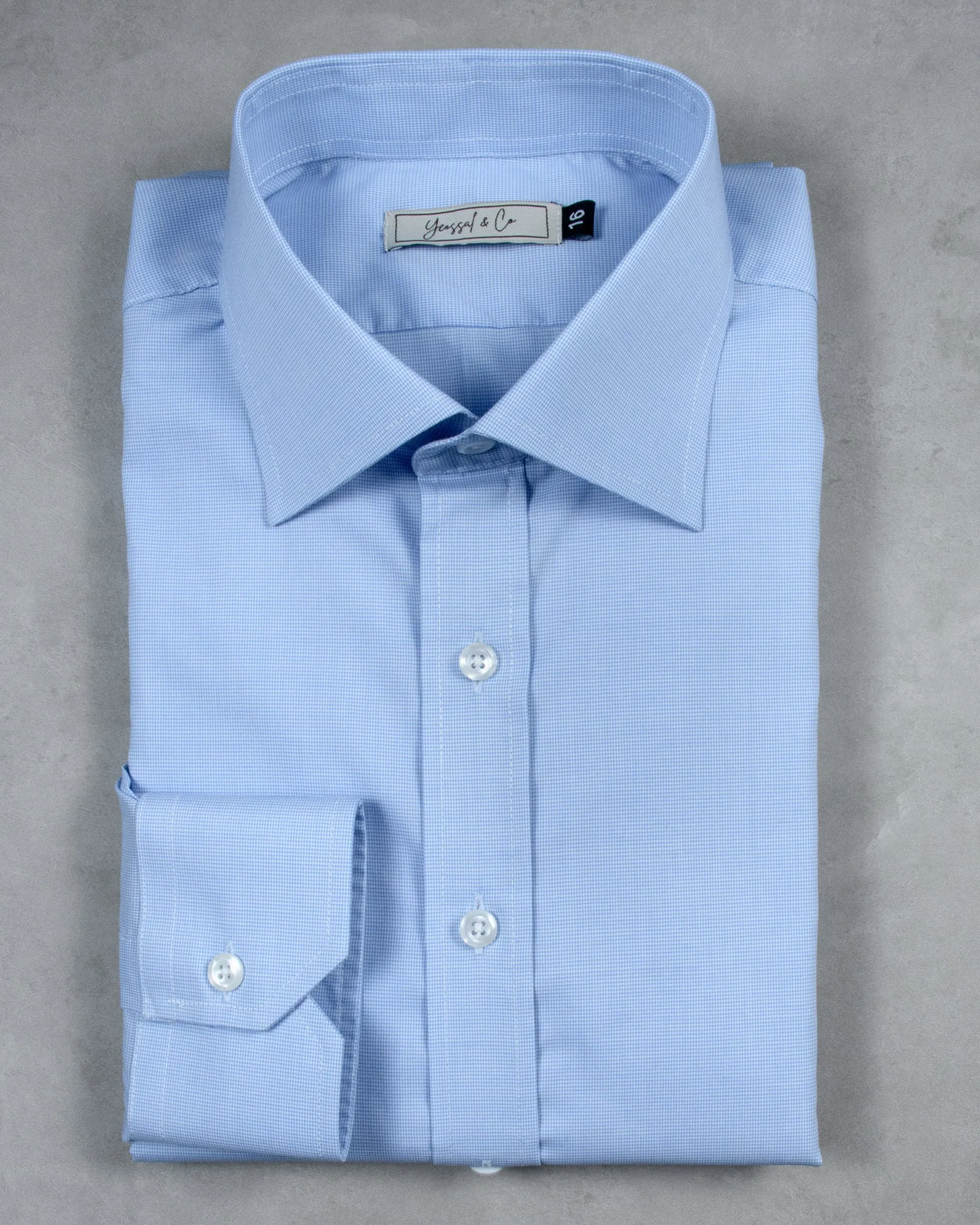 Blue Nailshead Spread Collar Cotton Shirt