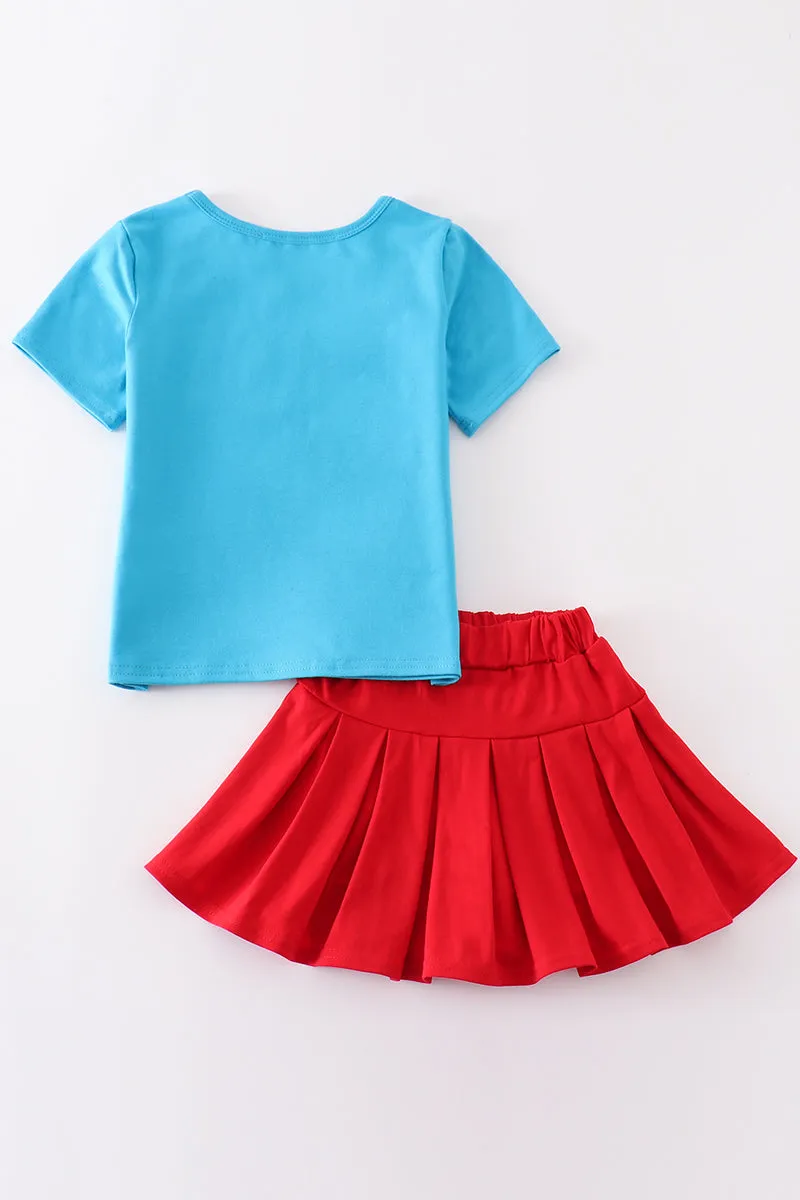 Blue OLE glitter applique skort set