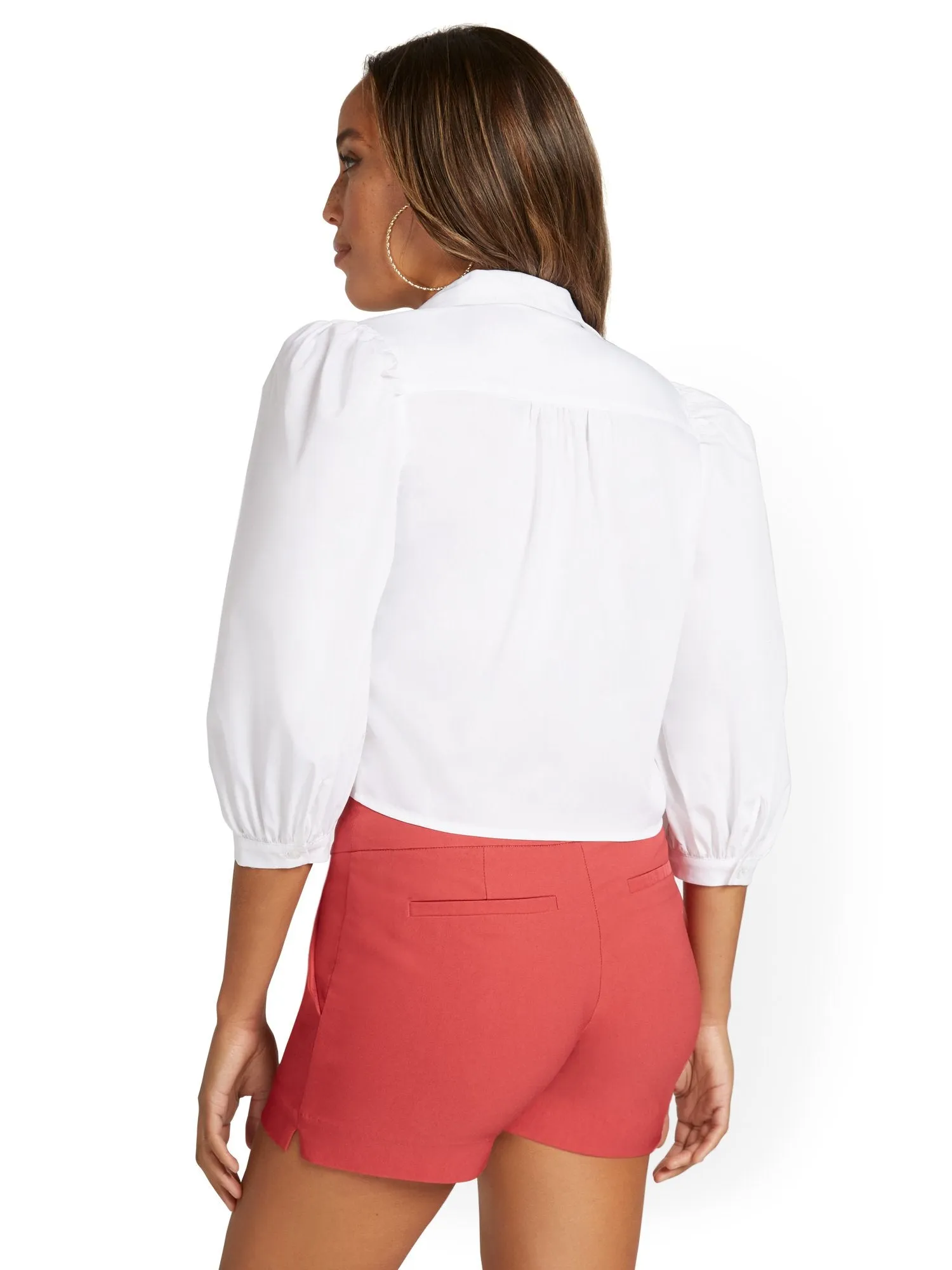 Bow-Front Button-Down Poplin Shirt