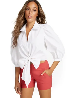 Bow-Front Button-Down Poplin Shirt