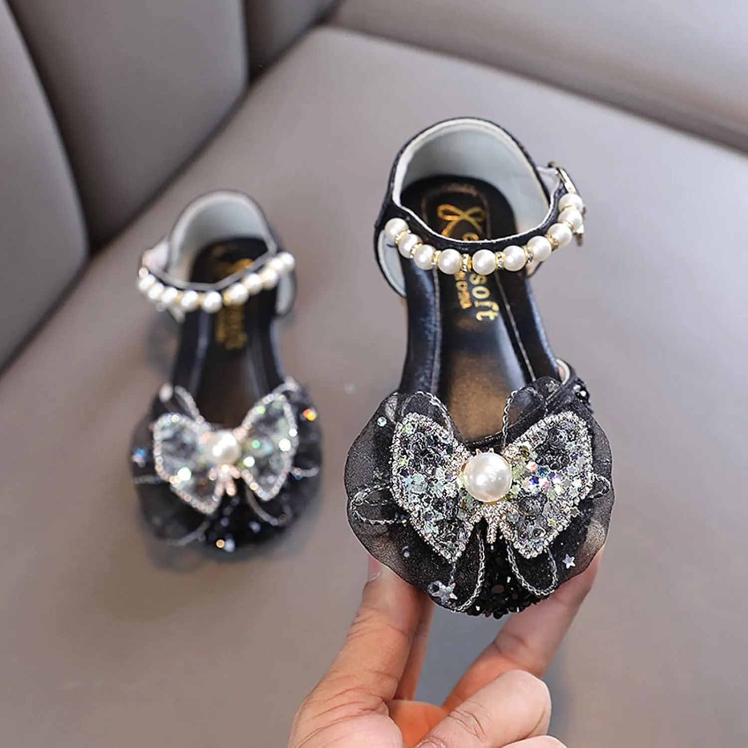 Bow Pearl Rhinestone Shoes Baby Girls Bowknot Princess Shoes Lightweight Soft Sole Shoes Toddler Shoes