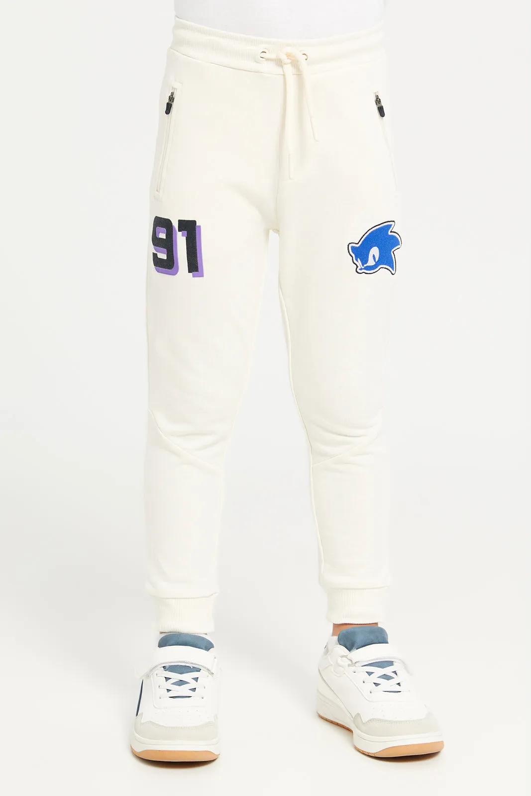 Boys Ivory Sonic Print Track Pants