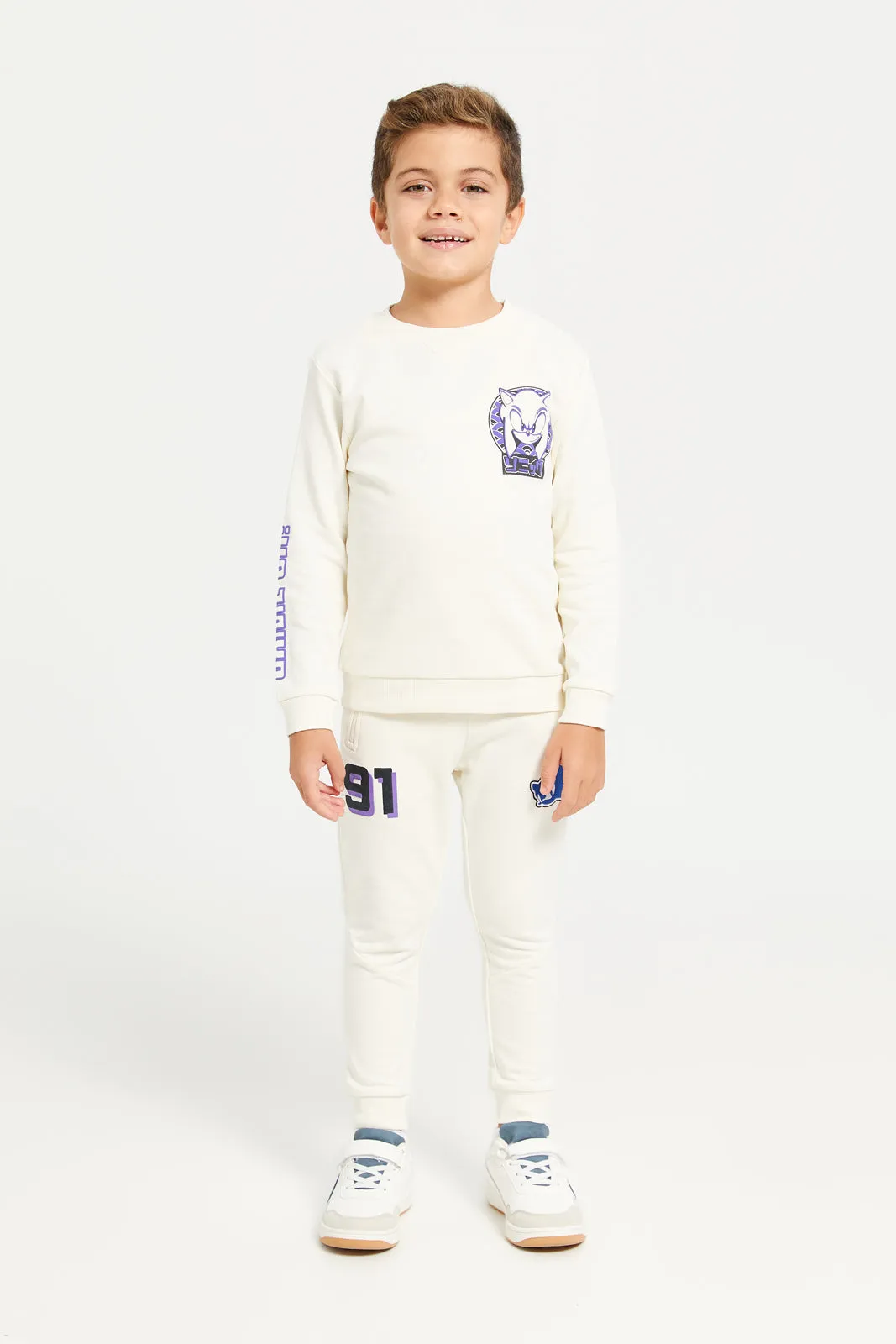 Boys Ivory Sonic Print Track Pants