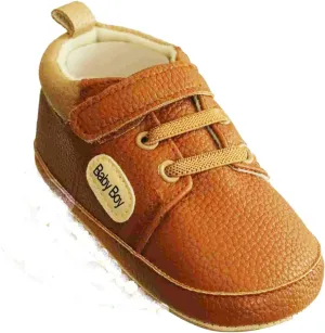 Boy's Non-Slip Rubber Sole Shoes with Strechable Decorative Lace & Adjustable Strap PU Leather Shoes