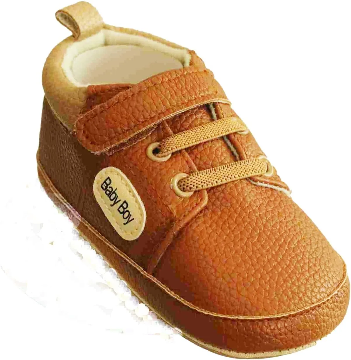 Boy's Non-Slip Rubber Sole Shoes with Strechable Decorative Lace & Adjustable Strap PU Leather Shoes