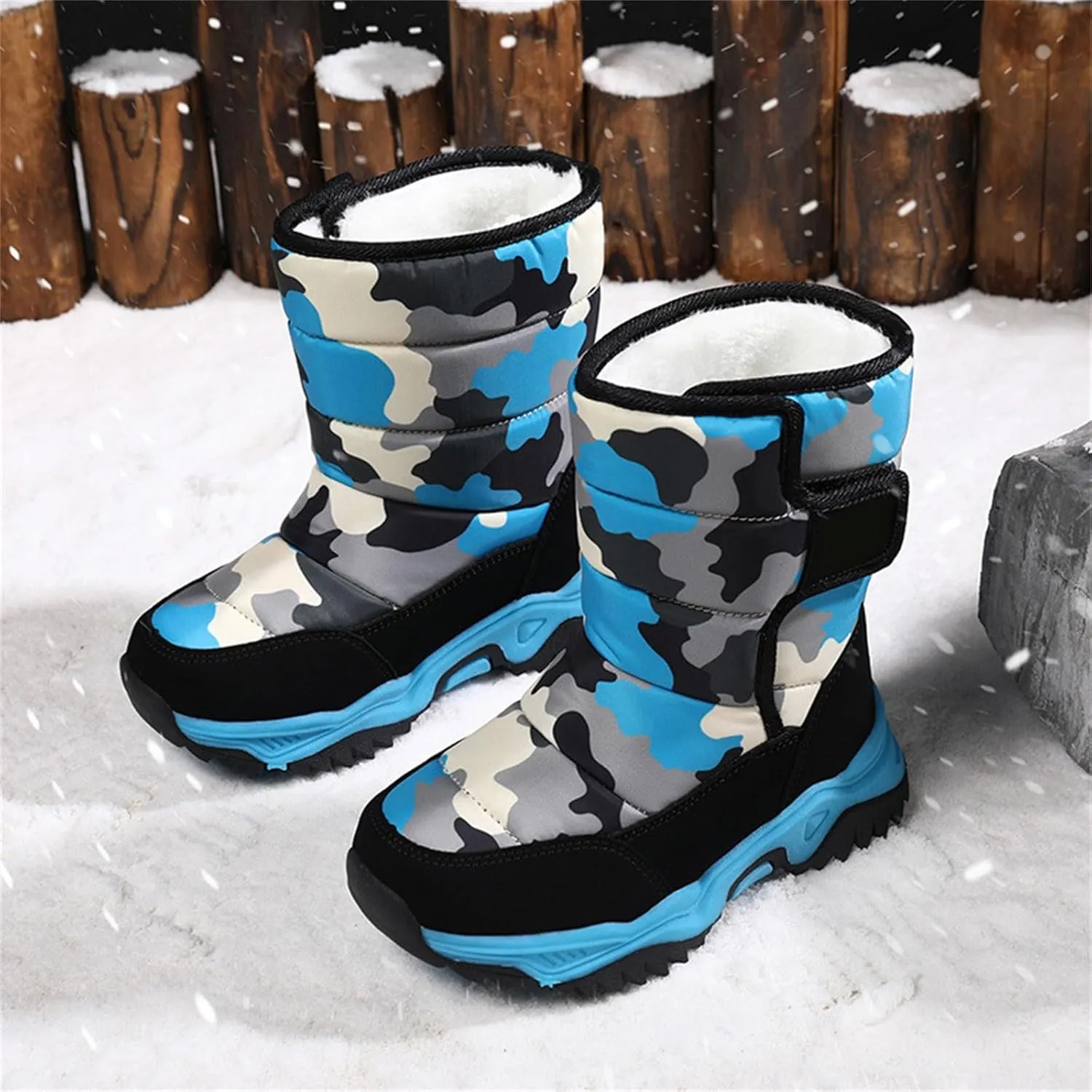 Boys Snow Boots Winter Waterproof Non Slip Cold Weather Shoes Camouflage Thickened Winter Warm Cotton Boots Toddler