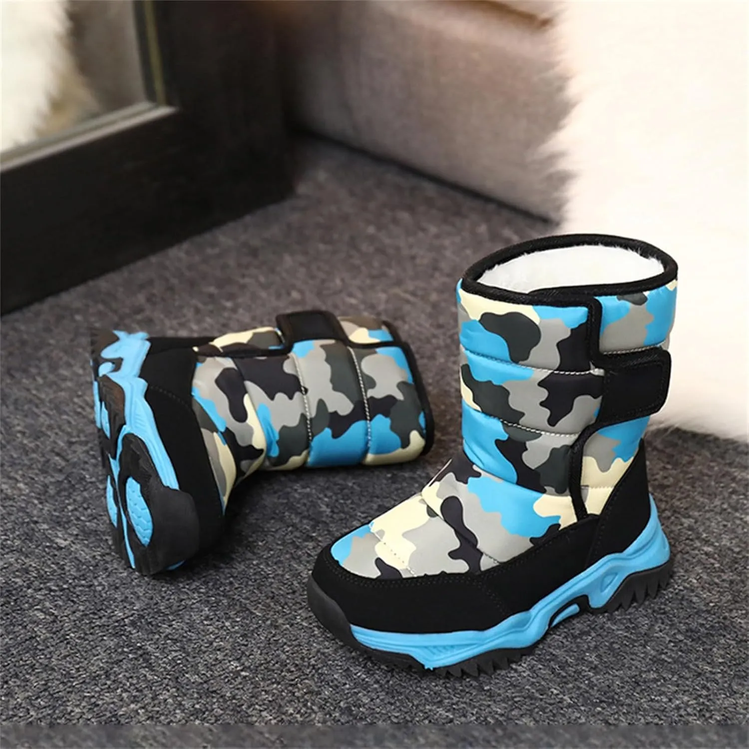 Boys Snow Boots Winter Waterproof Non Slip Cold Weather Shoes Camouflage Thickened Winter Warm Cotton Boots Toddler