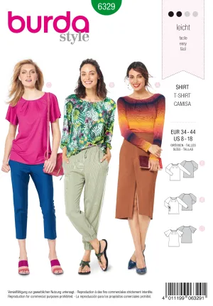 BURDA - 6329 Raglan Top – Pleated Neckline – Sleeve Variations