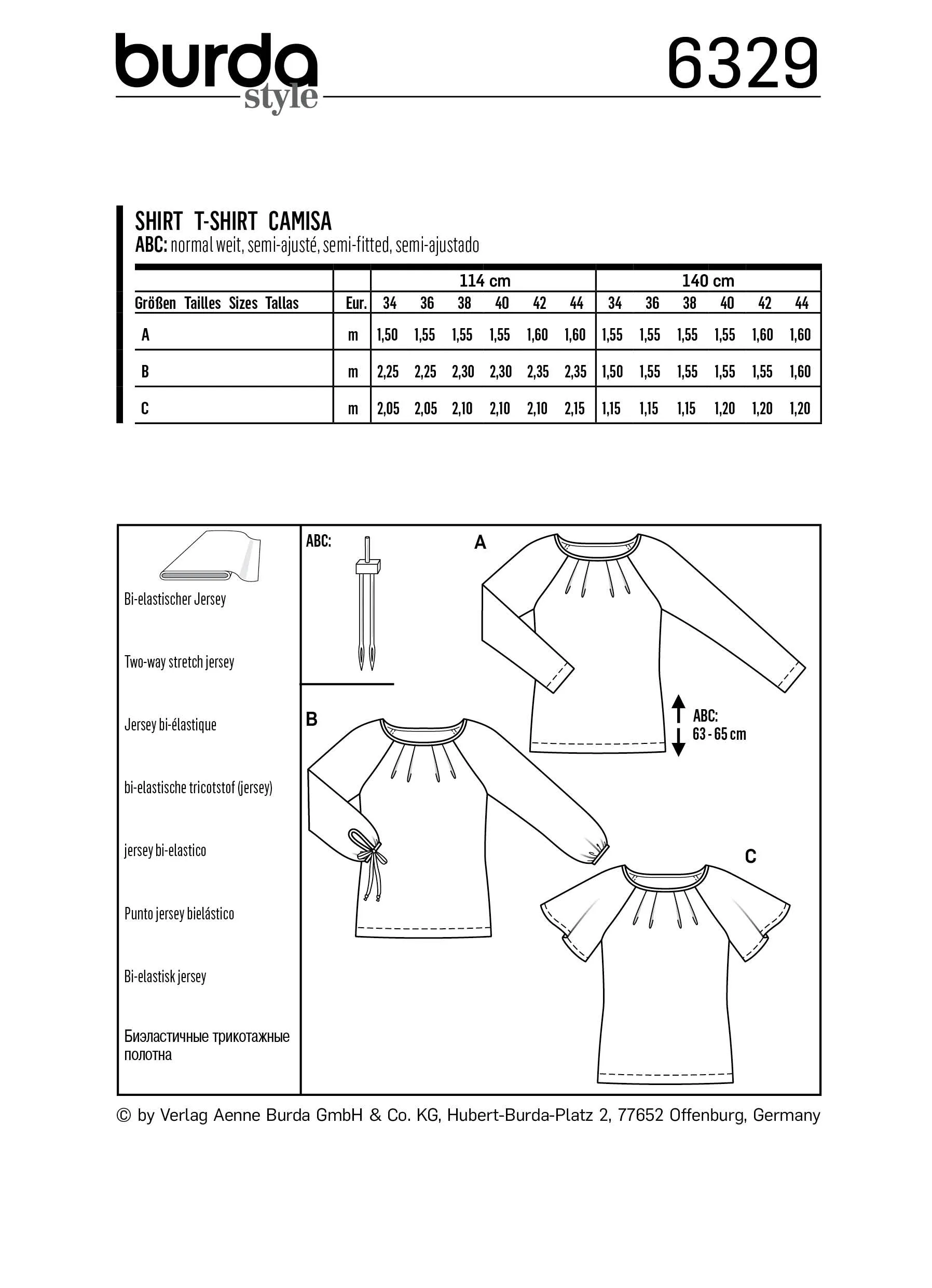 BURDA - 6329 Raglan Top – Pleated Neckline – Sleeve Variations