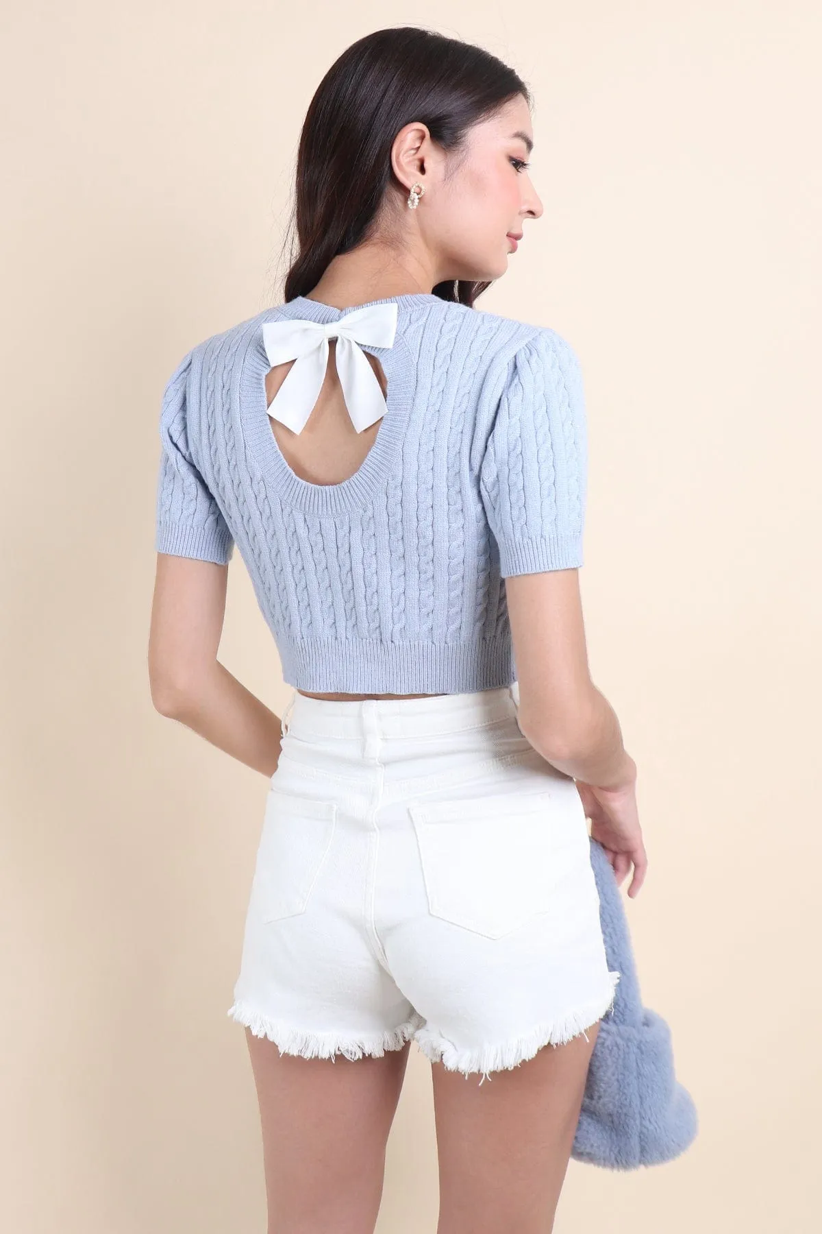 BYNELL CABLE RIBBON KNIT TOP IN BLUE