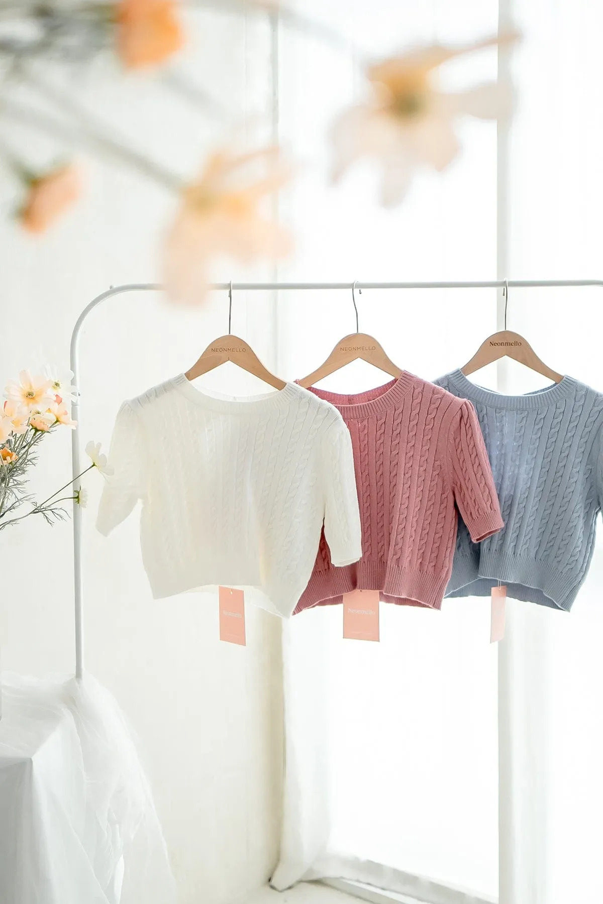 BYNELL CABLE RIBBON KNIT TOP IN BLUE