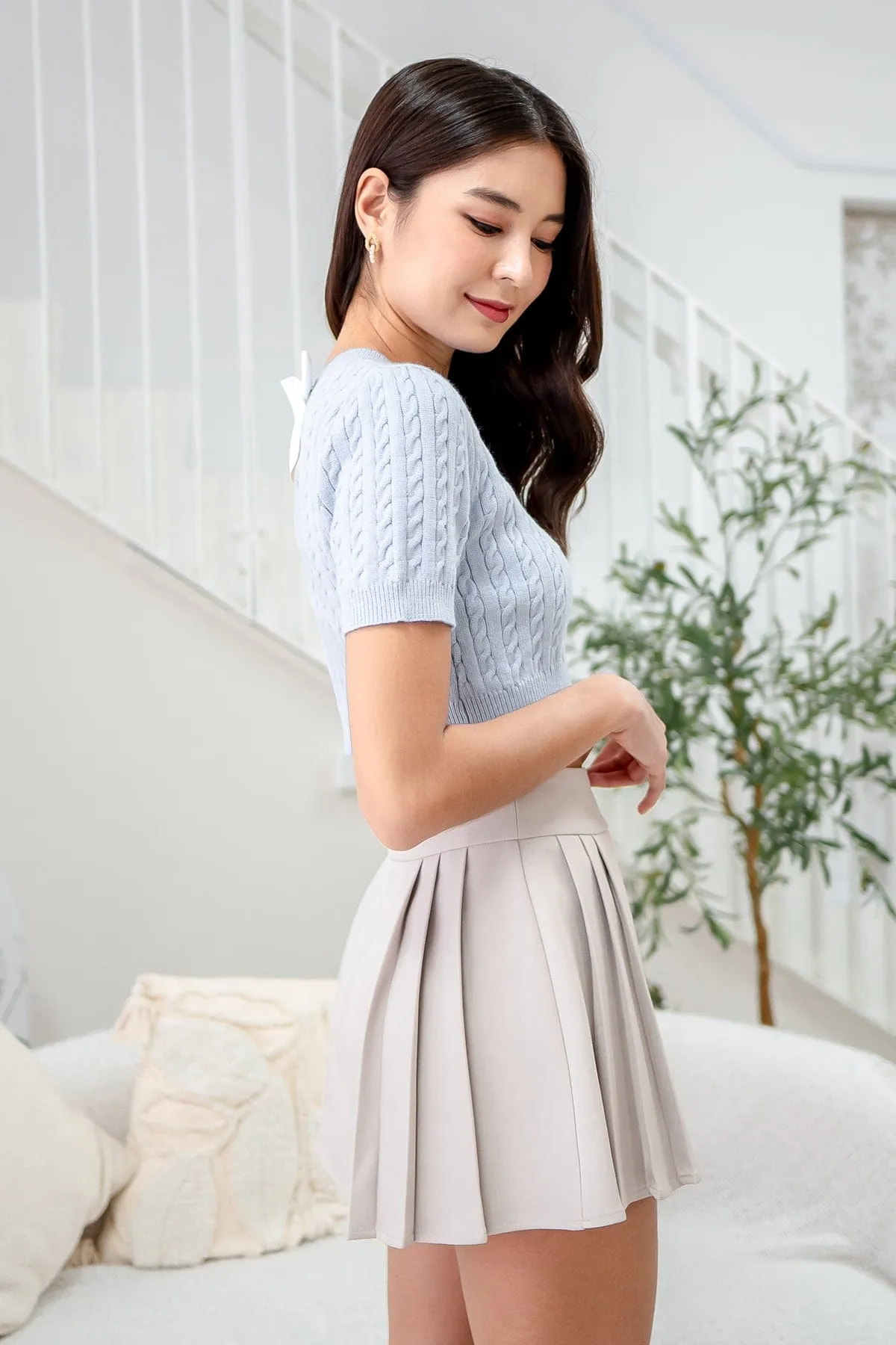 BYNELL CABLE RIBBON KNIT TOP IN BLUE