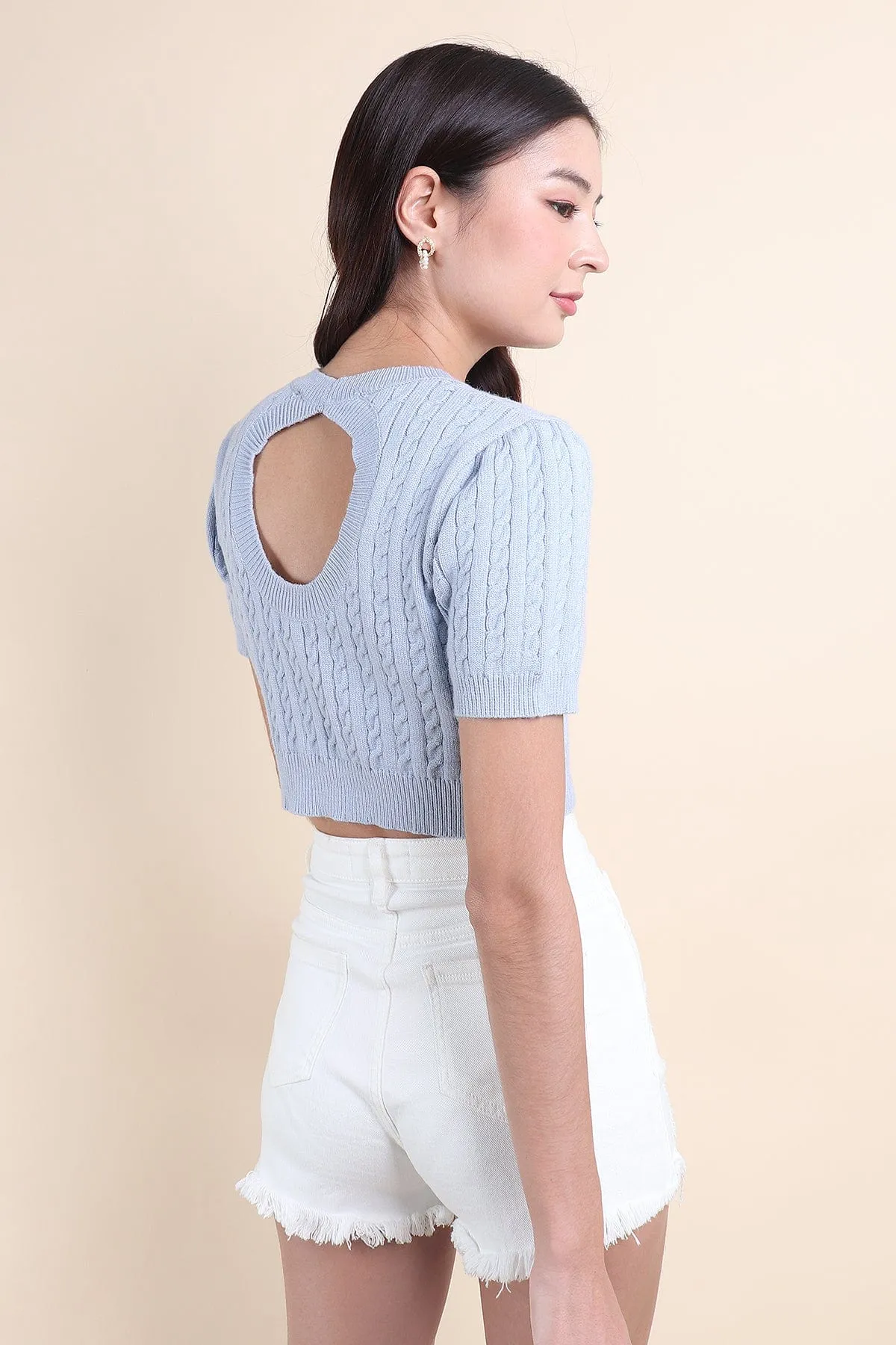 BYNELL CABLE RIBBON KNIT TOP IN BLUE