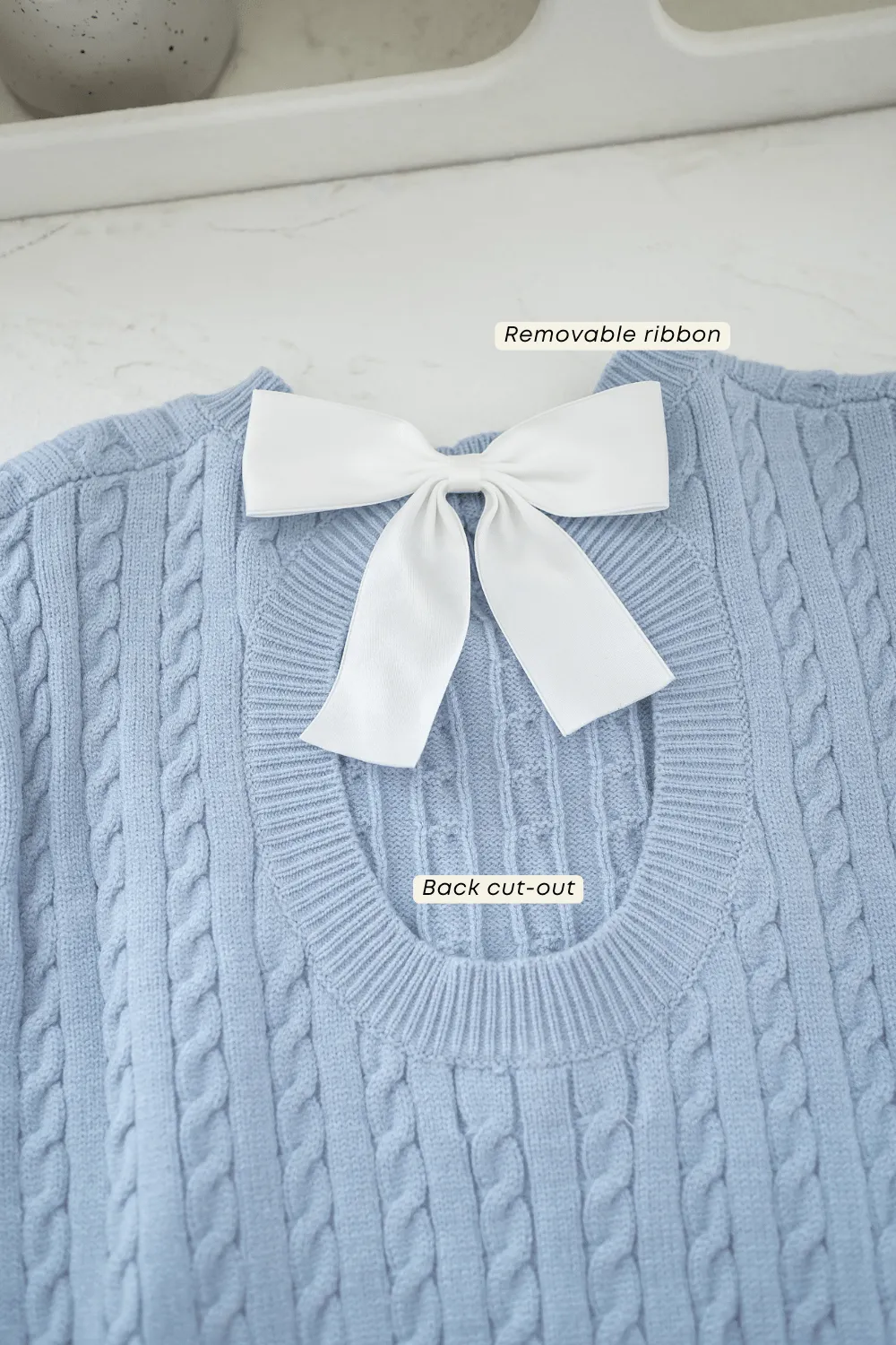 BYNELL CABLE RIBBON KNIT TOP IN BLUE