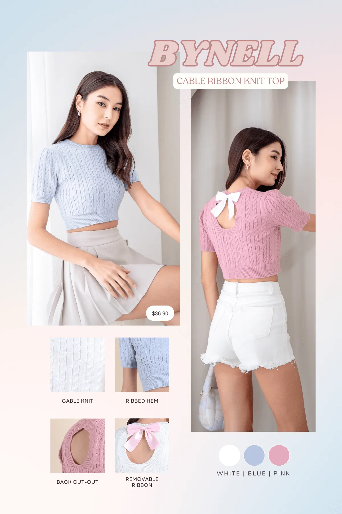 BYNELL CABLE RIBBON KNIT TOP IN BLUE